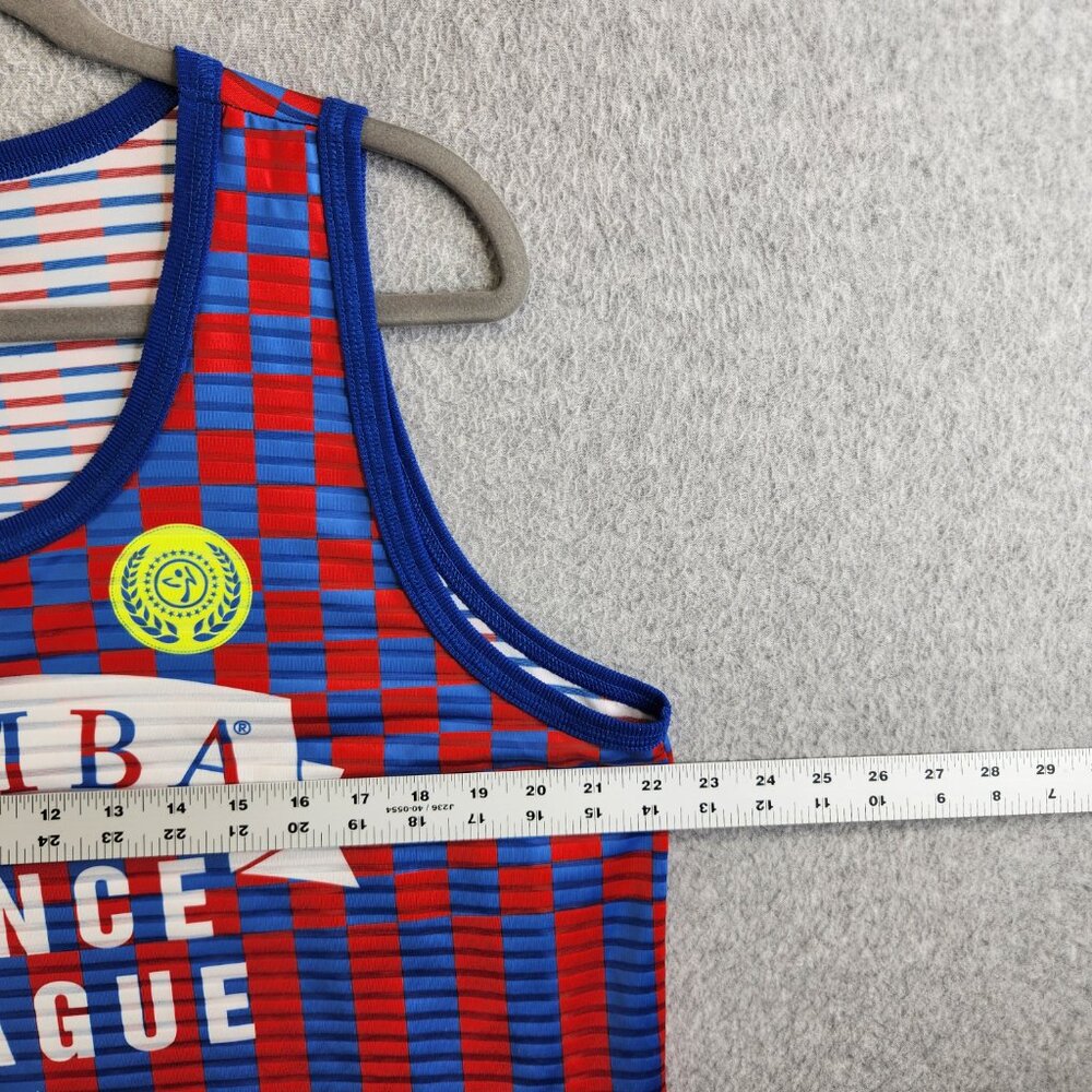 Zumba Top Womens XL Blue Red Jersey Tank Dance League Fitness Aerobics American - Picture 6 of 9
